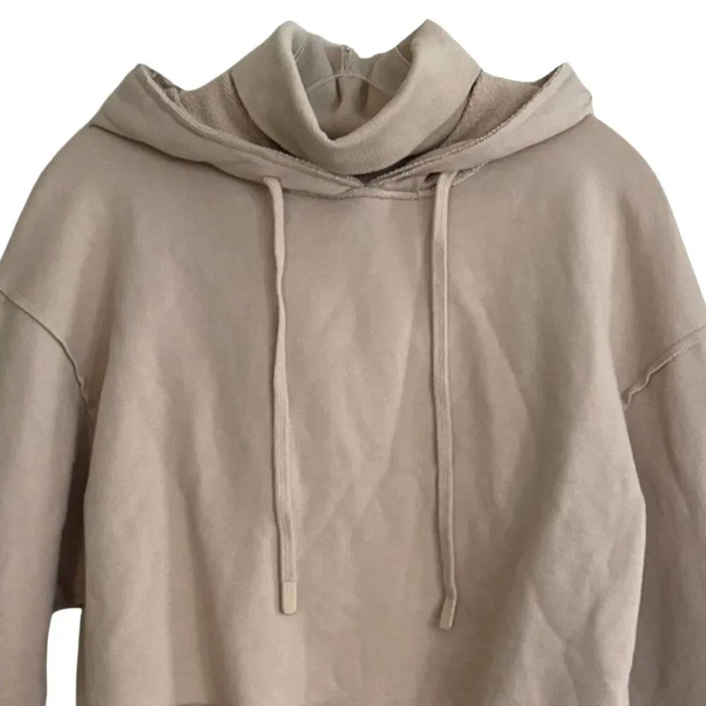 Alo Yoga Effortless Cropped Hoodie Womens Sz M Taupe Cotton Blend Raw Edge